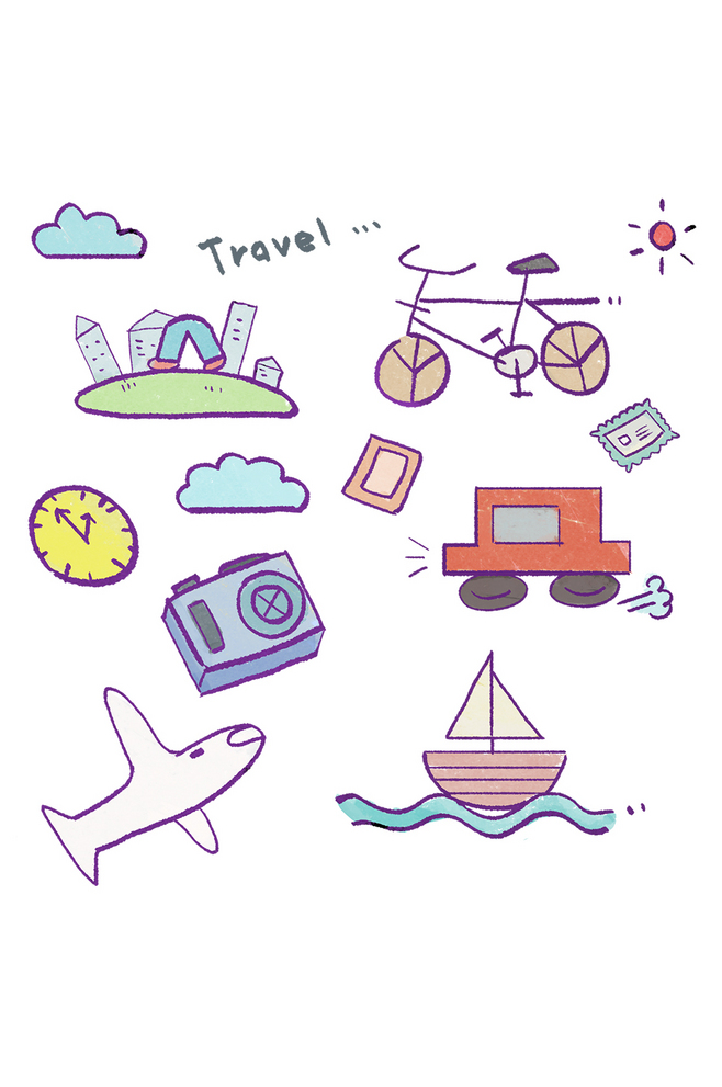 手绘手账旅游出行旅行类交通工具卡通